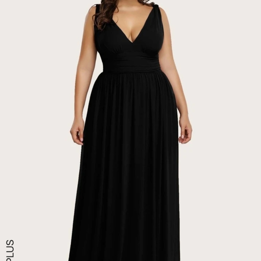 Black Goddess Bridesmaid Bride Formal 16W Maxi Dress Hallowedding Costume MOB